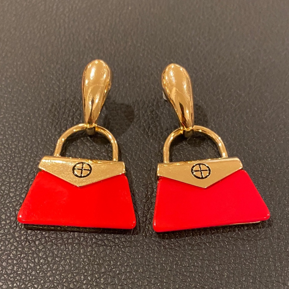 Gold and Red Handbag Earrings